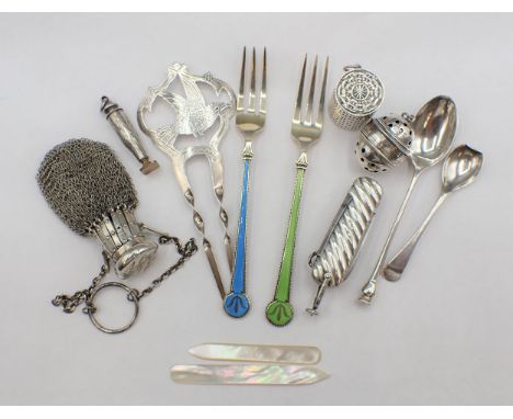 Antique Victorian Edwardian Sterling Silver Utensils Lot Tea Strainer Spoon  Etc