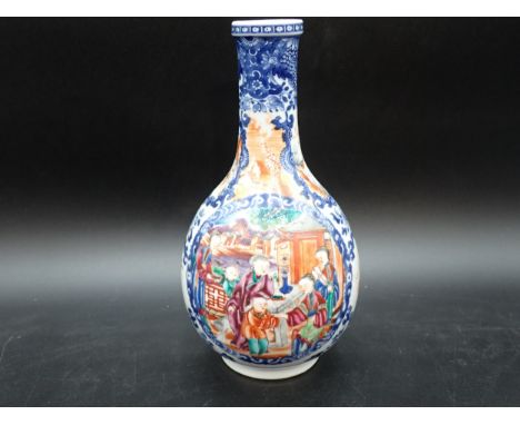 A Chinese bottle shape Vase, painted numerous polychrome Figures within circular reserves, 9½in 