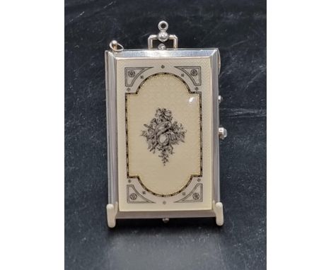 A Russian type silver and enamel combined Compact with card holder, mirror, pencil and two hinged compartments, black painted