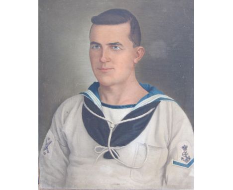 ENGLISH SCHOOL, c.1916. Portrait of Chief Petty Officer Walter Nineham, half-length, wearing naval uniform, oil on canvas, un