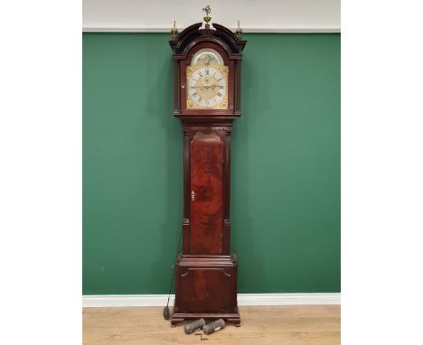 A Georgian eight-day Longcase Clock by John Hardman, Wavertree with brass arched moon phase dial and silvered chapter ring wi