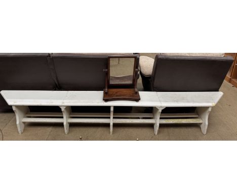A white painted bench with shoe rack together with a Victorian mahogany toilet mirror 