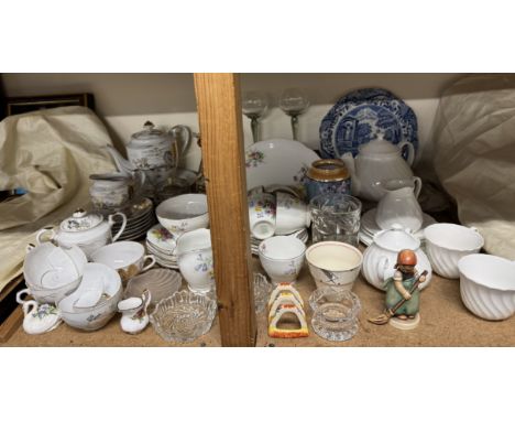 A Wedgwood part tea set together with a Japanese part tea set, Hummel figures and assorted ceramics and glasses etc 