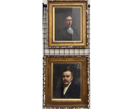 George Hall NealeHead and shoulders portrait of a ladyOil on canvas SignedTogether with a head and shoulders portrait of a ge