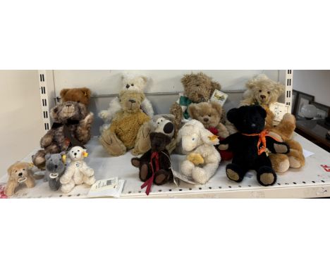 A collection of Steiff, Merrythought and Dean's bears including dogs, lamb, teddy bears etc 