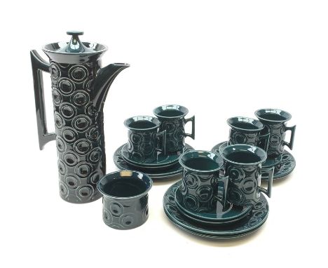 A Portmeirion coffee set, designed by Susan Williams Ellis, comprising coffee pot, six coffee cans and six saucers, six side 