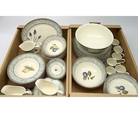 Johnson Bros dinner ware in the Manorwood pattern, comprising eight dinner plates, eight soup bowls, eight fruit bowls, and e