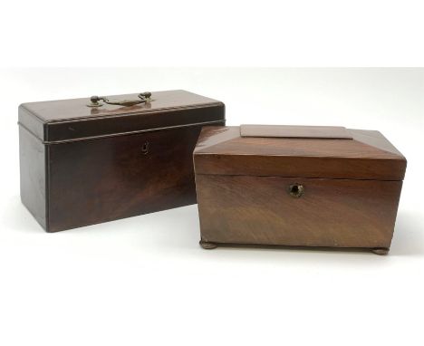 A Georgian mahogany tea caddy, with three interior compartments, L24.5cm, together with an early 19th century mahogany tea ca