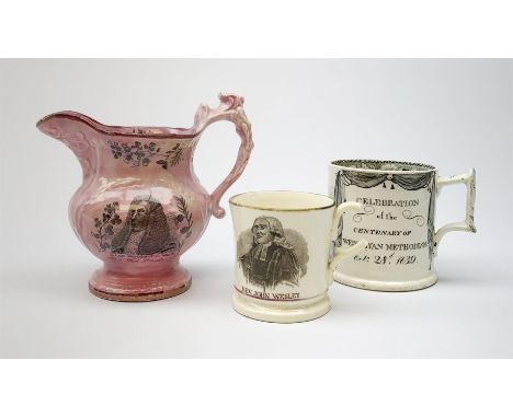 A 19th century pink pearlware jug with lustre detail, of bulbous form decorated with a head and shoulder portrait of Earl Gre