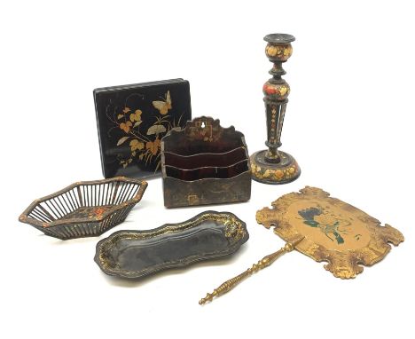 An early 19th century face screen, with hand painted floral decoration, papier label verso inscribed 'These fire screens were