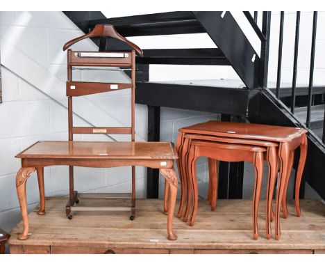 A Group of Furniture, to include a naturalistic coffee table, mahogany wine table, t.v. cabinet, fire screen, nest of tables,