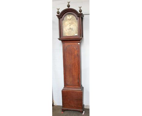 An Oak Eight Day Longcase Clock ,Brass Dial, bearing a later inscription by R Francis of Attleburgh, Norfolk, later movement,