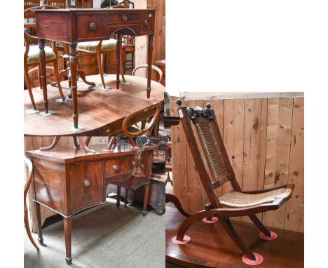 A Victorian Crossbanded Mahogany Bow Fronted Writing Table, with three drawers and on tapering ring turn supports, 94cm by 53