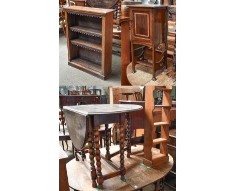 A Late 19th Century Oak Free-Standing Bookcase, with two adjustable shelves, 111cm by 83cm by 29cm and An Oak Gateleg Table, 