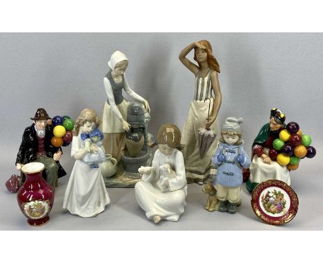 ORNAMENTAL FIGURES (5 Nao figures), 31cms the tallest, Royal Doulton 'The Balloon Man' HN1954, 'The Old Balloon Seller' HN131