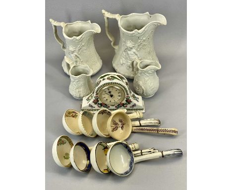 ANTIQUE CHINA LADLE COLLECTION, Portmeirion relief jugs and a Botanic Garden mantel clock 