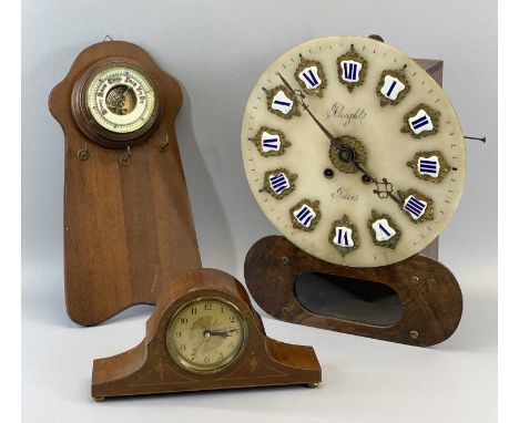 CLOCKS - a French pendulum driven wall clock with marble dial, 8 day movement, marked 'Bright, Paris', 42 x 33 x 12cms, also 