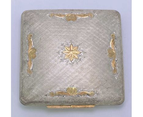 ITALIAN SILVER LADY'S POWDER COMPACT, 7 x 7cms, mirrored to the interior, 3.6 ozt