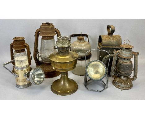 RAILWAY MAN'S VINTAGE LAMP and a quantity of old lanterns, lamps ETC