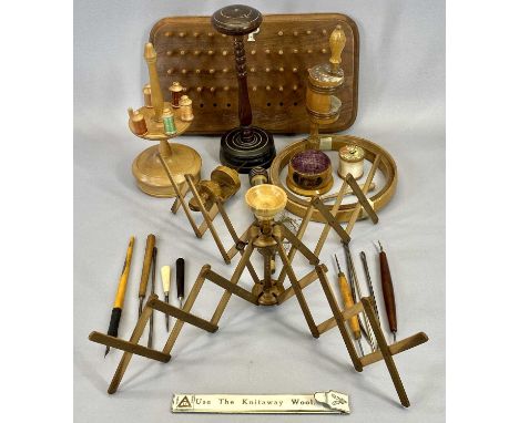 TREEN HABERDASHERY ASSORTMENT to include bobbin holders ETC