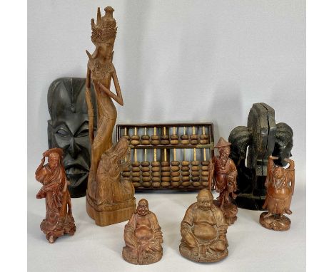 TREEN - Eastern and African carved figures, bookends, masks, ETC, and a hardwood abacus