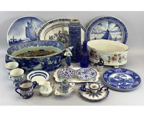 BLUE &amp; WHITE ASSORTMENT - to include Delft ware, Wedgwood, a two handled Flo Blue type planter, ETC