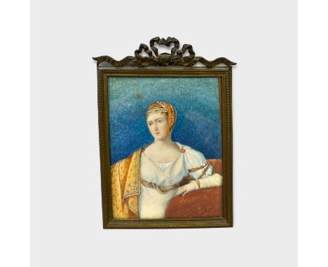 EARLY 19th CENTURY MINIATURE WATERCOLOUR ON IVORY SLIP AFTER ROBERT LEFEVRE, 1806, portrait of Pauline Bonaparte, Princess Bo