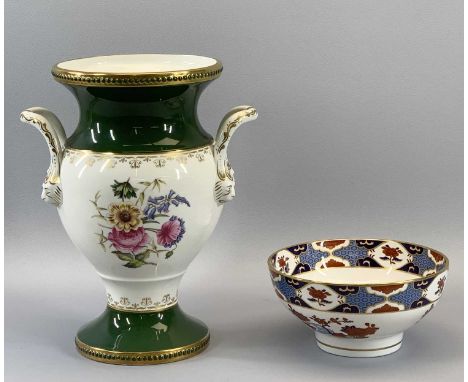 SPODE - a fine twin-handled pedestal vase, gilt and floral decorated, 28.5cms tall and a Spode decorative bowl, 18cms diamete