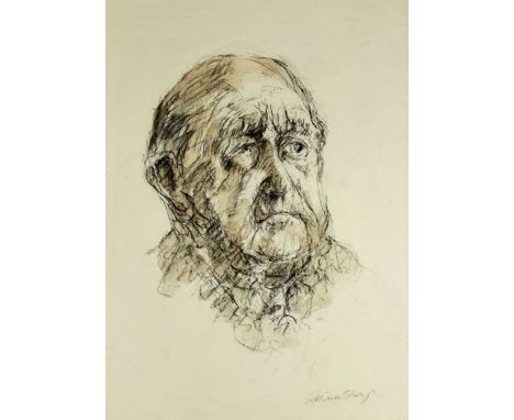 WILLIAM SELWYN mixed media - head portrait of Dic Evans VC, famous lifeboatman of Moelfre, Anglesey, signed in full, 39 x 29c