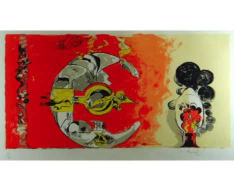 GRAHAM SUTHERLAND limited edition (91/99) lithograph - entitled ‘Fossil With Rocks and Flames’, dated 1975 and signed, 34 x 5