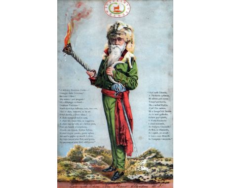 NINETEENTH CENTURY WELSH PRINTING coloured lithograph - standing portrait of Dr William Price, the druid, chartist and pionee