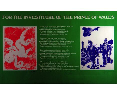 JOHN PIPER / CECIL DAY LEWIS / JOSEF HERMAN off-set coloured lithograph - to commemorate The Investiture of The Prince of Wal