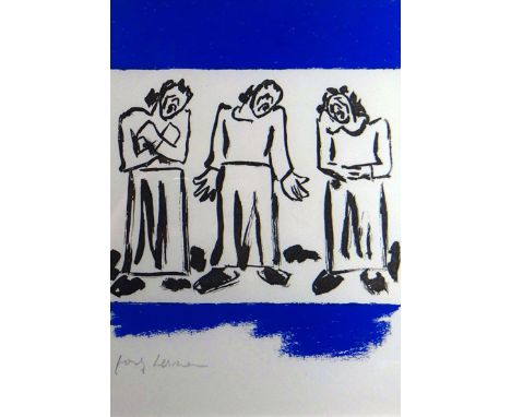 JOSEF HERMAN limited edition (of 99) lithograph - three standing figures, signed in pencil, 29 x 21cms    