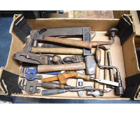 A Collection of Various Vintage Tools to Include Hammers, Planes, Stilsons, Chisels, Billhook etc 