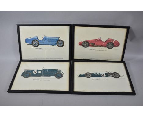 A Set of Four Framed Vintage Car Prints, Each 31cm Long 