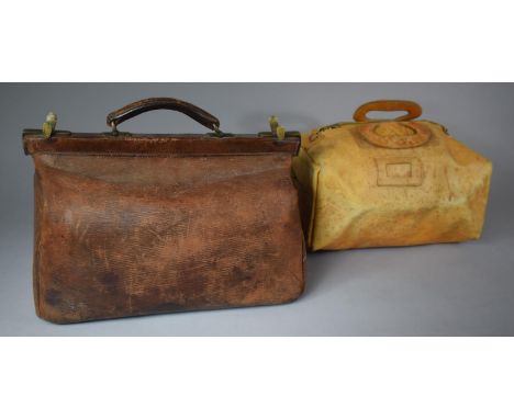 A Late 19th Century Brass Mounted Leather Doctor's Bag, 41cm wide Together with a Vintage Ladies Leather Bag Stamped Made in 