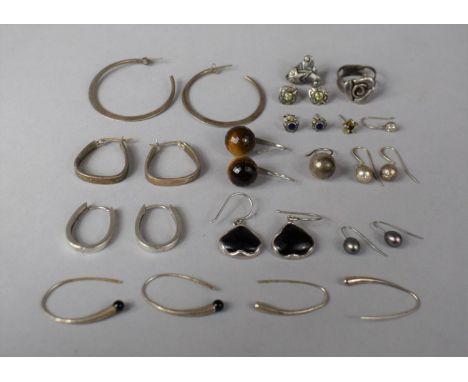 A Collection of Vintage and Modern Silver and White Metal Earrings etc 