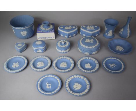 A Collection of 18 Pieces of Wedgwood Jasperware to include Lidded Pots, Vases, Candle Stick Holder Etc 