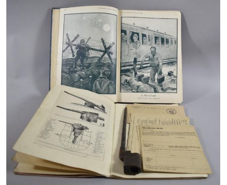 A Vintage Students Military Scrapbook, Bound Volume, "Fragments from France" and a Vintage Bayonet 