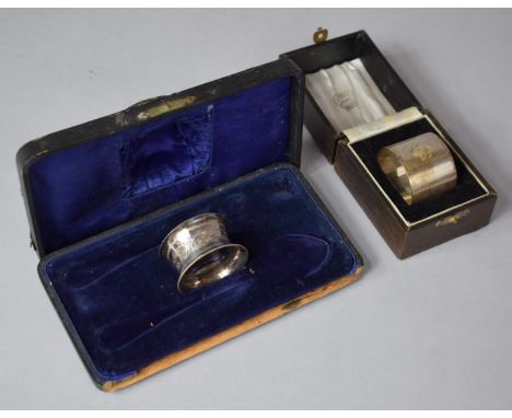A Cased Part Christening Set Now Only Containing Silver Napkin Ring Together with a Cased Silver Plated Napkin Ring Monogram 