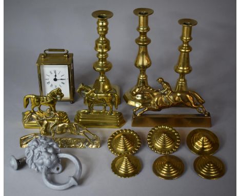 A Collection of Various Glassware to include Late 19th Century Jockey and Racehorse Firesides, Bullseye Horse Brasses, Lion M