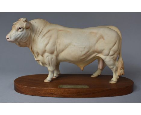 A Royal Doulton Charolais Bull on Oval Wooden Plinth Model BA27 