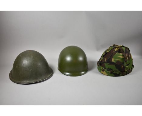 Two Military Helmets, a Toy Helmet and Thermometer 