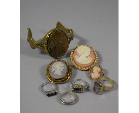 A Small Collection of Costume Jewellery to Include Silver and Jewelled Rings, Early Cameo, Silver Mounted Example and a Vinta