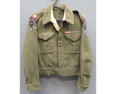 Canadian 1937 Pattern Royal Artillery 52nd Div Battledress Jacketkhaki green woollen, single breasted, closed collar, short j