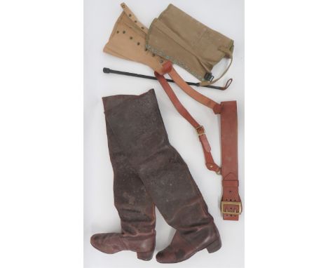 Pair of Vintage Leather High Top Bootsbrown leather shoe section with high, thigh length uppers.  Leather soles and heels.  T