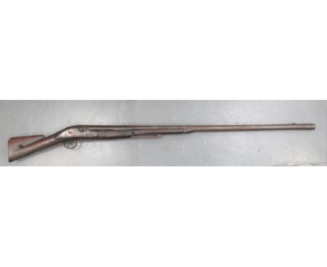 1747 Dated Flintlock Rampart/Deck Large Scale Musket4 bore, 54 inch, smoothbore barrel.  Front blade sight.  Breech with vari