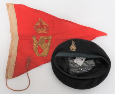 Queens Royal Irish Hussars Beret And Tank Pennantconsisting green woollen beret with lower green silk band.  Bullion embroide