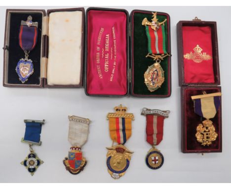 7 x Various Civilian Medalsconsisting silver and enamel Order Of Oddfellows Manchester medal in box ... Gilt and enamel Ancie