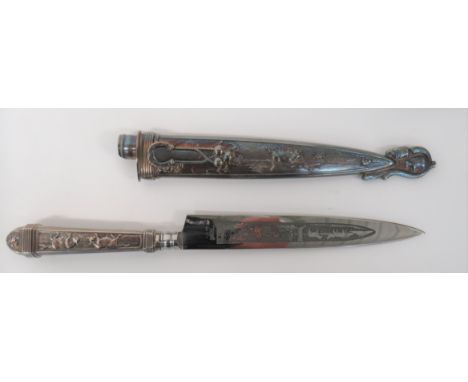 Contract Made Argentinian Gaucho Knife6 inch, single edged blade etched to one side with cowboy camp.  The other with "EMBRAE